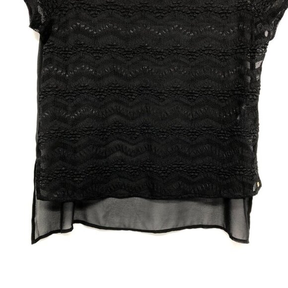 Guess Black Lace Chevron Sheer Short Sleeve Top size S - Picture 6 of 16